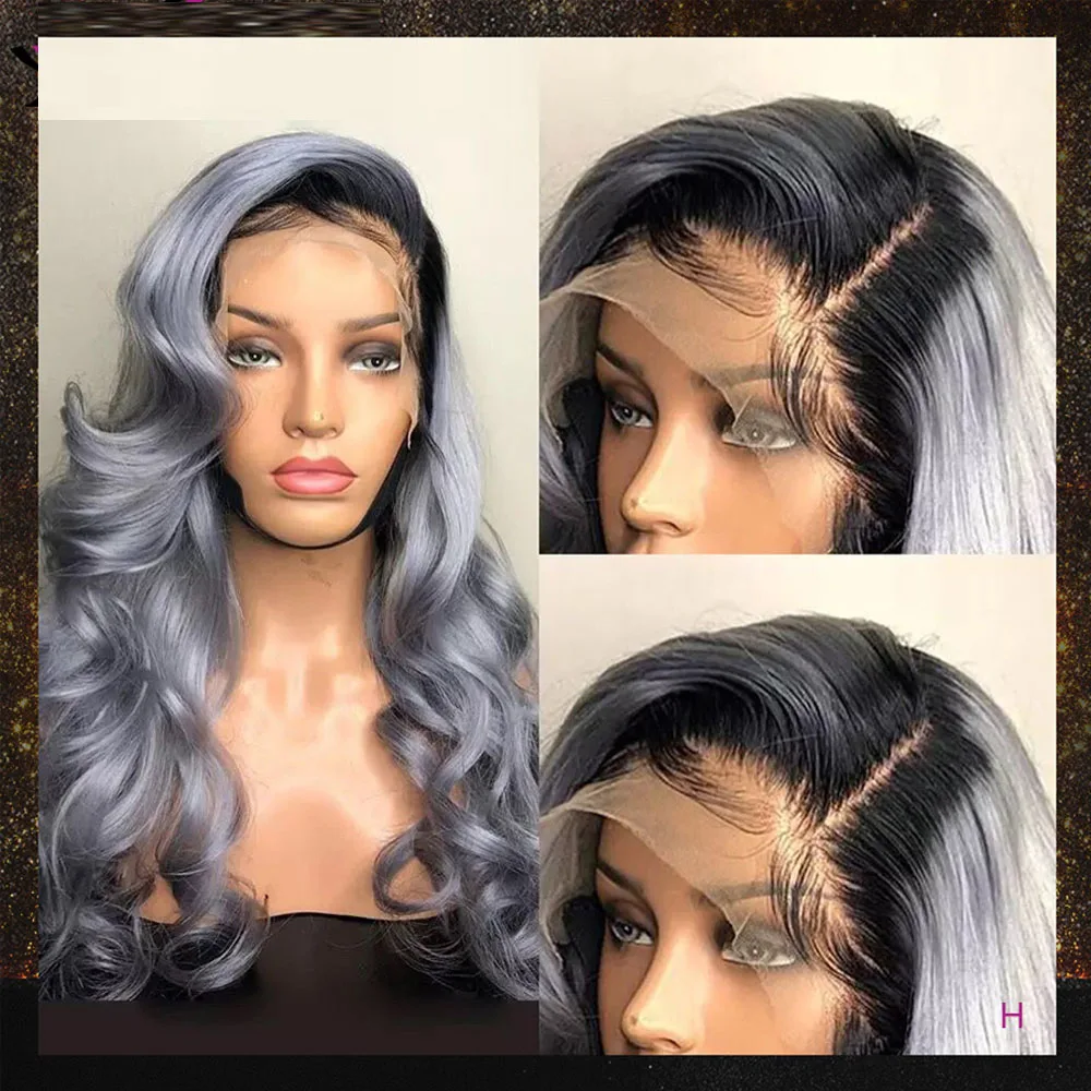

1B/Gray Color Wig 13X6 Loose Body Wave Lace Front Human Hair Wigs Pre Plucked 180 Density Brazilian Remy Hair For Black Women