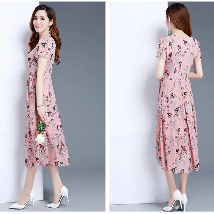 

Summer Short-sleeve Dress Female Spring 2019 New Style Fashion Elegant Summer Dress Printed Western Style Slimming Skirt