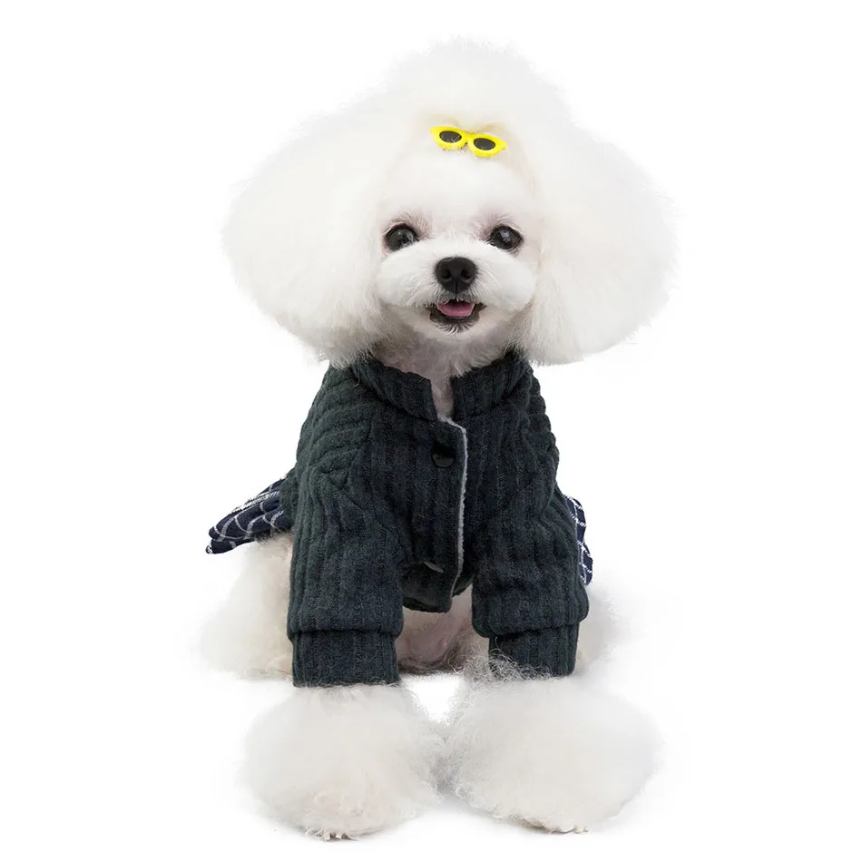 Зимняя одежда для собак с милыми цветами, юбки, теплый свитер, платья для собак для маленьких собак, верхняя одежда для питомца, вязаная крючком Ткань Джерси
