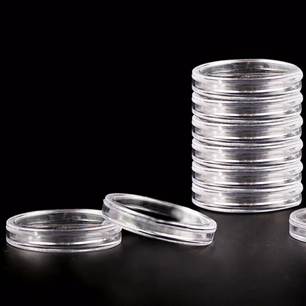 10 Pcs Small Plastic Storage Box Capsule Round Transparent Coin Case Organizer 