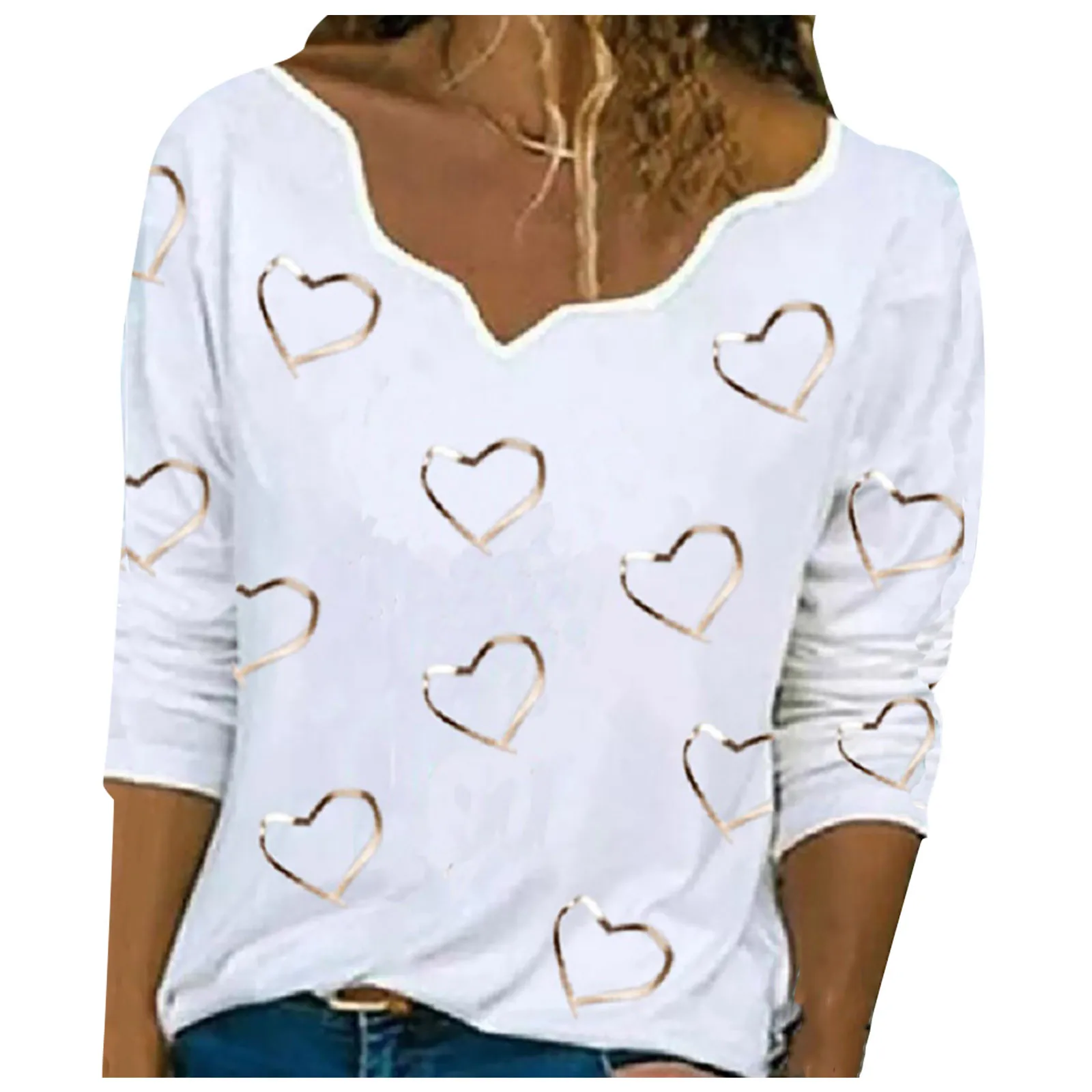 Feitong Love Heart-blusa camisa blanca informal de manga larga para mujer, jersey con cuello en V, Tops, camisa
