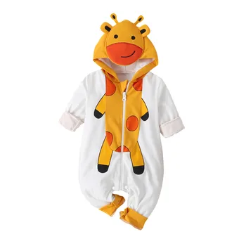 

0-12m Baby Kids Jumpsuit Newborn Baby Girls Boys Cartoon Giraffe Hooded Romper Spring Toddler Unisex Baby Onesie Jumpsuit #LR5