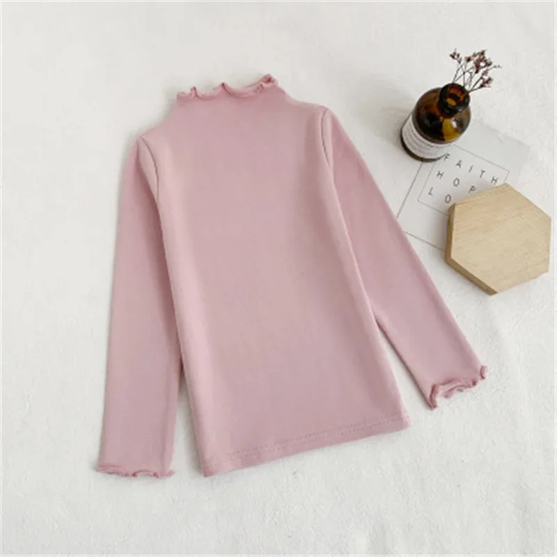 nude pink Новая футболка для девочек коллекция года, модная детская Базовая рубашка хлопковые топы с высоким воротником и длинными рукавами для девочек, AA4043 - Цвет: nude pink
