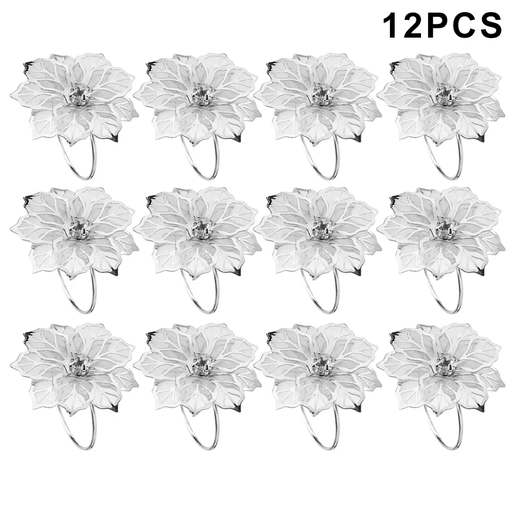 12 шт. Цветочная металлическая для салфеток, кольца, держатель для салфеток, для ужина, свадьбы, кольцо для полотенец, вечерние, для стола, банкета, ужина, Декор - Цвет: Silver