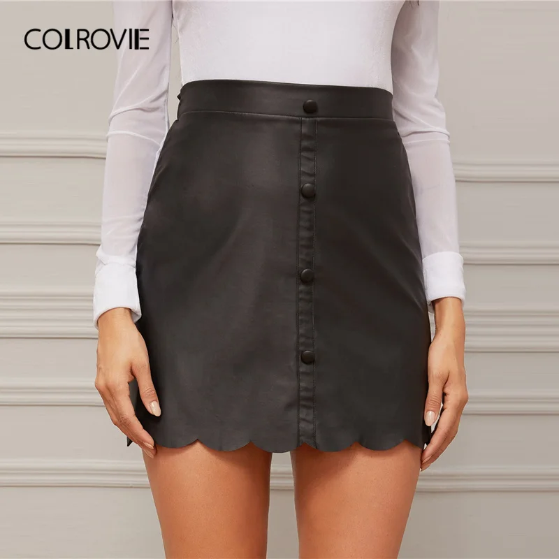 COLROVIE черная юбка из искусственной кожи на пуговицах с фигурным ...