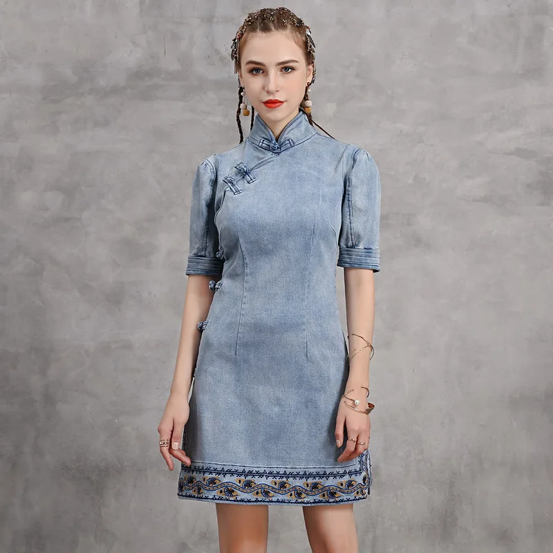 Original New Denim Cheongsam Retro 