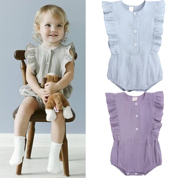 

Summer Baby Romper Newborn New Design Cotton Linen Ruffle Romper Girls Clothing Triangle Jumpsuits Thin Organic Overalls