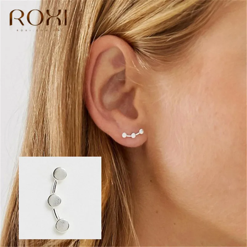 ROXI, настоящее 925 пробы, серебряные серьги, простые, круглые точки, серьги-гвоздики для женщин, Стерлинговое Серебро-ювелирные изделия, Brincos, ушные Альпинисты
