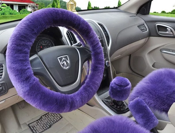 Universal Steering-wheel Plush Car Steering Wheel Covers Winter Faux fur Hand Brake& Gear Cover Set Car Interior Accessories