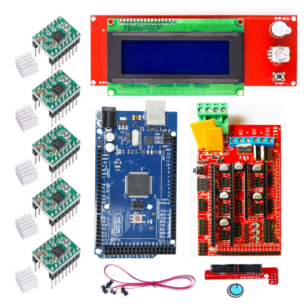 A4988 2004 kit CNC 3d Принтер Комплект для Arduino Mega 2560 R3+ RAMPS 1,4+ lcd 2004+ A4988 шаговый драйвер - Цвет: A4988 2004 kit