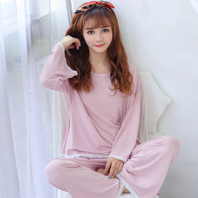 

2019 Spring Pajamas Women Long Sleeve Cartoon Korean-style Homewear Set 170G Qmilch M -Xxl