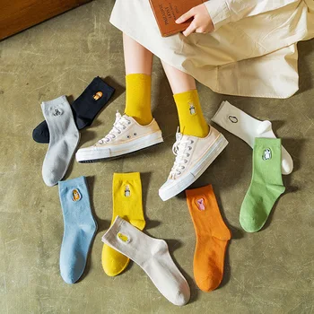 

Korean Autumn and winter trend female Combed cotton socks animal Penguin pig embroidery socks candy color tube socks
