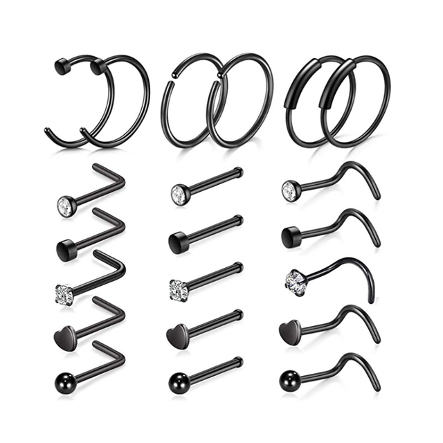 Nose Piercing Ring Nose Nails Piercing Crystal Nose Stud Pack 20G L Shape Nose Rings Set Heart Nostril Cruve L Shape