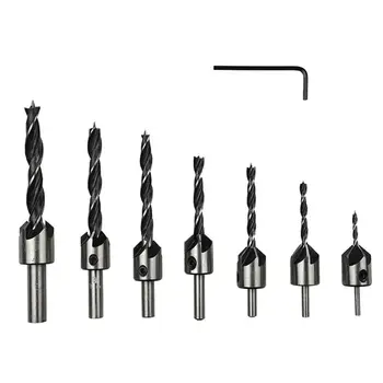 

New 7 pcs Drill Bit Wood 5 Flute HSS Countersink Set 3 4 5 6 7 8 10mm Carpentry Tool qiang