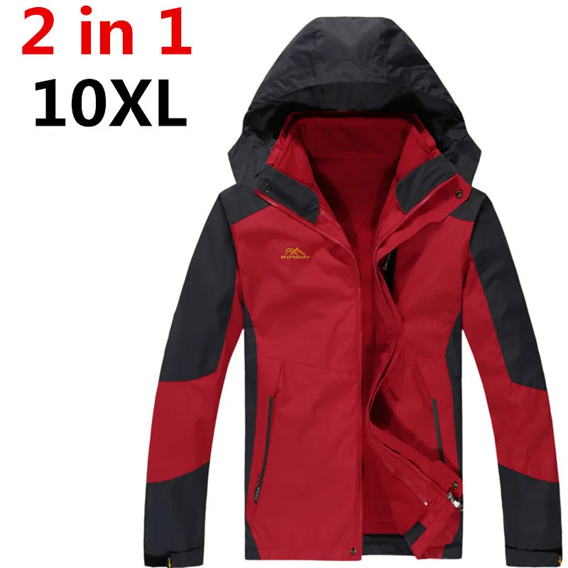 

high quality 10XL 8XL 6XL 5XL 4X Man Winter Waterproof 2 in 1 Jacket zipper Hoodie Cotton Padding Coat Trekking Travel pizex