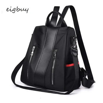

Women Student Backpack Designer Student Solid Zipper Nylon Black Casual School Backpacks For Teenagers Mochilas Rucksack