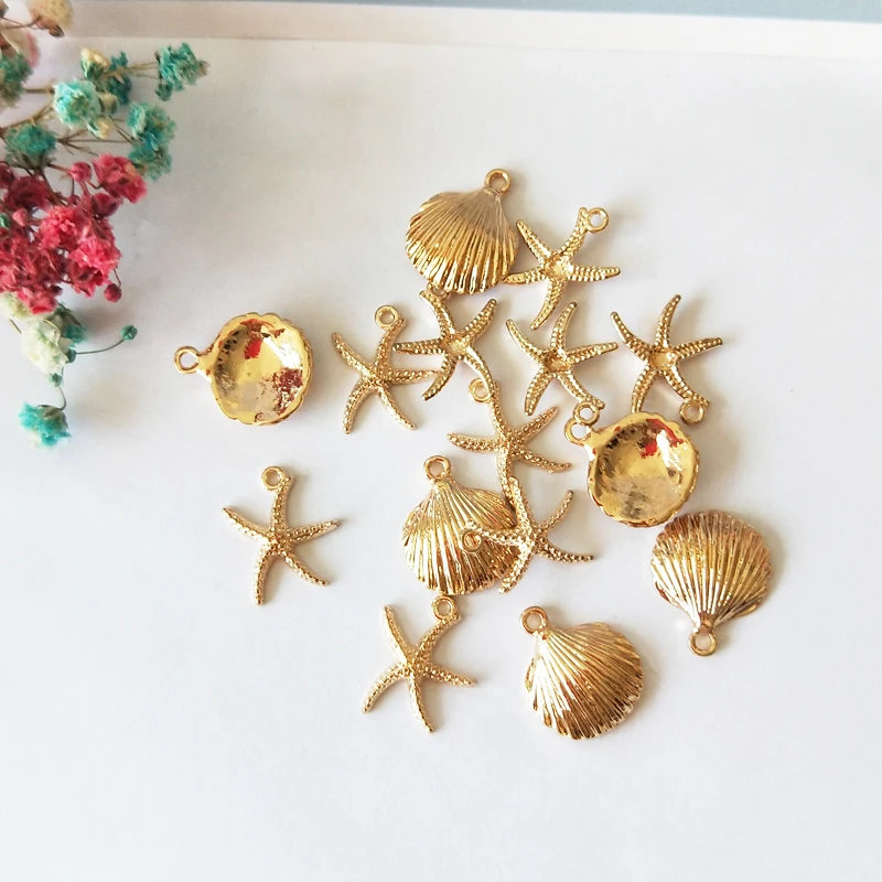 

20pcs Starfish Shell Alloy Charms Floating Gold Tone Nautical Pendants DIY Earring Necklace Bracelet Jewelry Accessories FX175