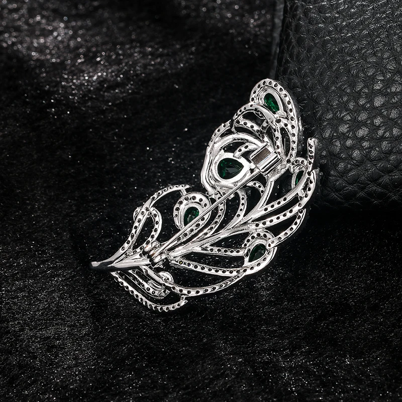 Brooch Feather Zircons Brooch Women Green Crystal Brooches