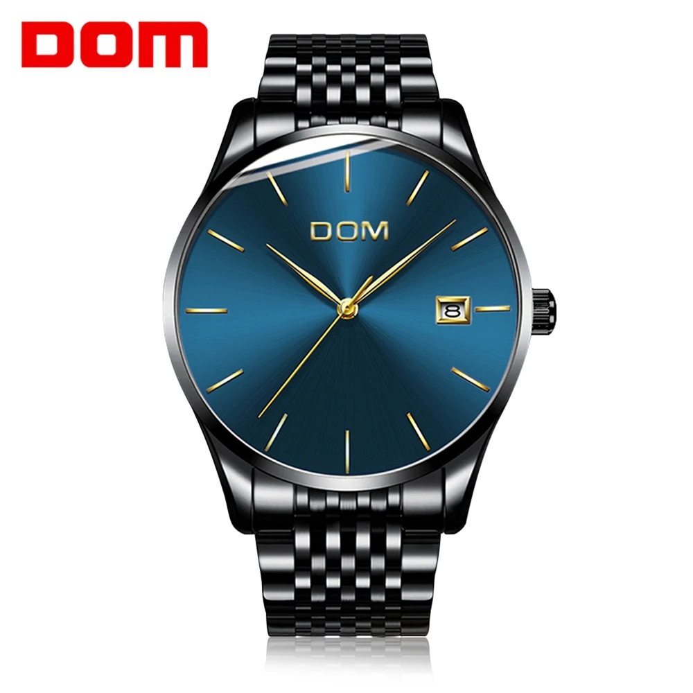 

DOM Men Wrist Watch Analog Date Display Stainless Steel Strap Waterproof Casual Quartz Watch Japanese Movement Wristwatches