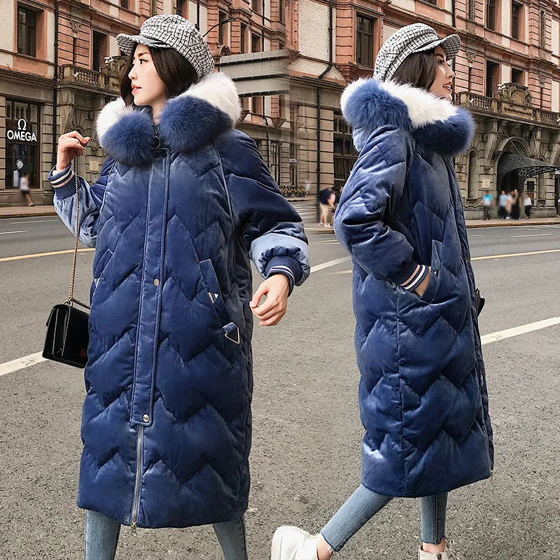 

With Model Fur Collar Mid-length Slim Fit Comfortable Long Sleeve 2018 Winter Cotton-padded Clothes Zipper Hooded