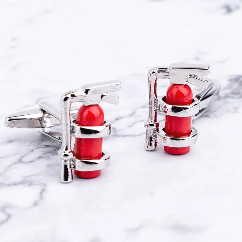 High Quality Gift Fire Extinguisher Cufflinks For Firefighter Red Cuff Links For Fireman Anniversary Birthday Free Shipping