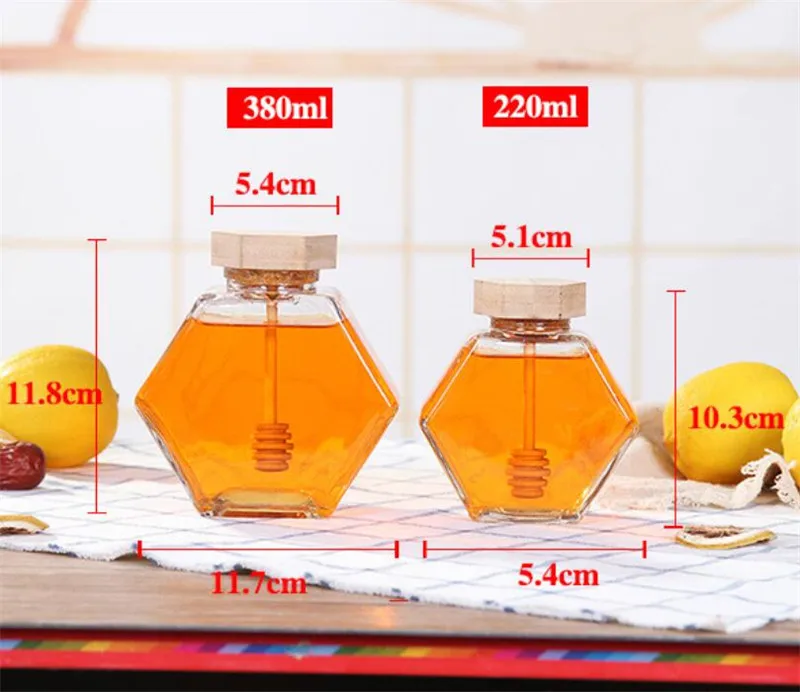 Glass Honey Jar With Honey Stir Bar 220ML/380ML Mini Small Honey Bottle Container Pot With Splash Bar Stirring Rod Hammer