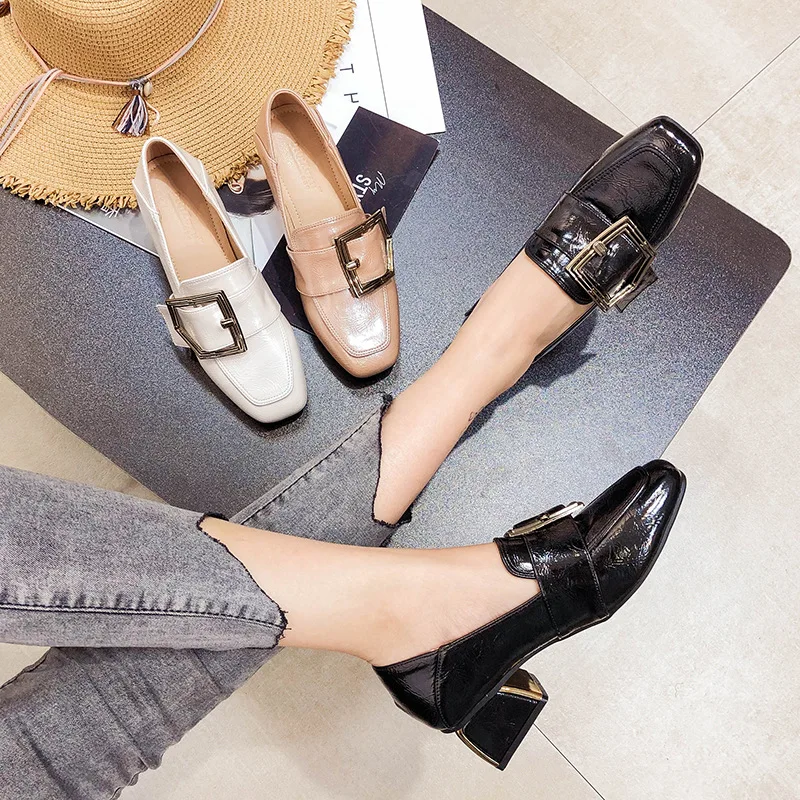 

Chunky-Heel Shoes WOMEN'S Shoes 2019 New Style Autumn Shoes Online Celebrity High Heel Shoes Versatile British-Style Small Leath