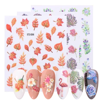 

3D Embossed Flowers Nail Art Stickers Decals Maple Leaf Rose Sliders Engraved Designs Foils Acrylic Decors Manicure TRSTZ5D01-18