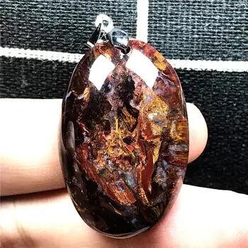 

Top Natural Yelllow Red Pietersite Pendant Jewelry For Woman Man Crystal 35x23x7mm Energy Beads Silver Namibia Oval Stone AAAAA