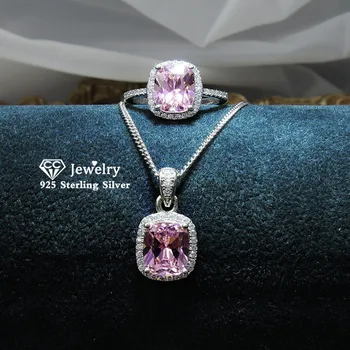 

CC Jewelry Sets For Women S925 Silver Pendants Ring Cubic Zirconia Rectangle Bridal Wedding Fine Bijoux No Chain CCAS227