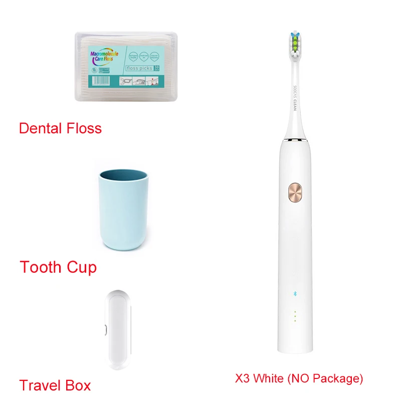 X3-Box-Cup-Floss Xiaomi Soocare X3 Soocas электрическая зубная щетка Водонепроницаемая беспроводная зарядка звуковая обновленная поддержка перезаряжаемая ультра звуковая для взрослых - Цвет: X3-Box-Cup-Floss