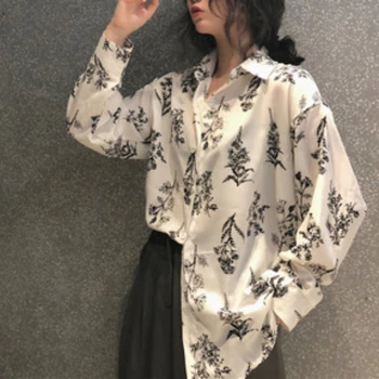 

Blouse Woman 2020 Spring Fashion Casual Long Sleeves Retro Slim Loose Single Breasted Fresh Blouse All-Match Print Free Shirts