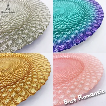 

Wholesale tableware Eco-friendly decorative plate High Quality Dinner Glass Plates custom charger diner plates