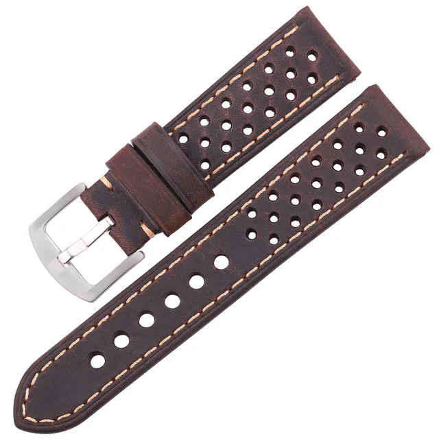 Cowhide Watchbands 20mm 22mm Genuine Leather Vintage Wrist Strap Belt For Samsung Galaxy Watch 46mm Bracelet Coffee Silver Clasp
