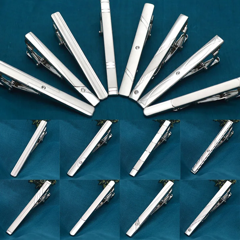 1PCS New Metal Silver Color Tie Clip For Men Wedding Necktie Tie Clasp Clip Gentleman Bar Crystal Pin For Mens Gift