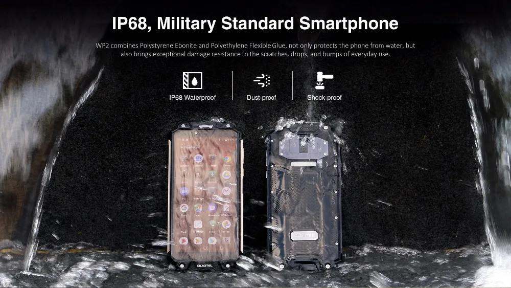 OUKITEL WP2 смартфон водонепроницаемый 4G+ 64G Android 8,0 IP68 NFC 6," 18:9 MT6750T 10000mAh Восьмиядерный отпечаток пальца многоязычный