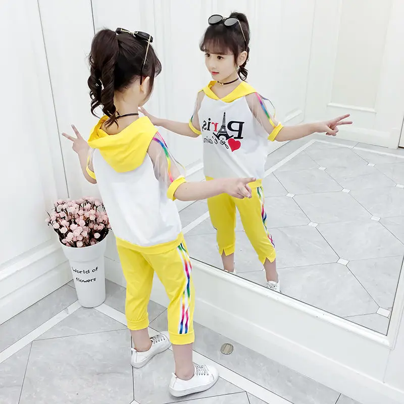 Kids Clothing Set Kids T Shirt Girls Clothing Set Kids Sports Suit Boys Clothing Set Children Sports Suit Kids Sweatshirt Set 4-14T Girls Summer Clothes Set New Fashion Color Striped Hooded Two Pieces Clothing 110-160