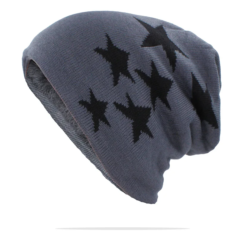 Серый ALTOBEFUN Skullies Beanie, Мужская зимняя шапка, шапки из искусственного меха, теплая мешковатая вязаная шапка, взрослые шапочки, вязаная Толстая шапка для женщин BHT150 - Цвет: Серый