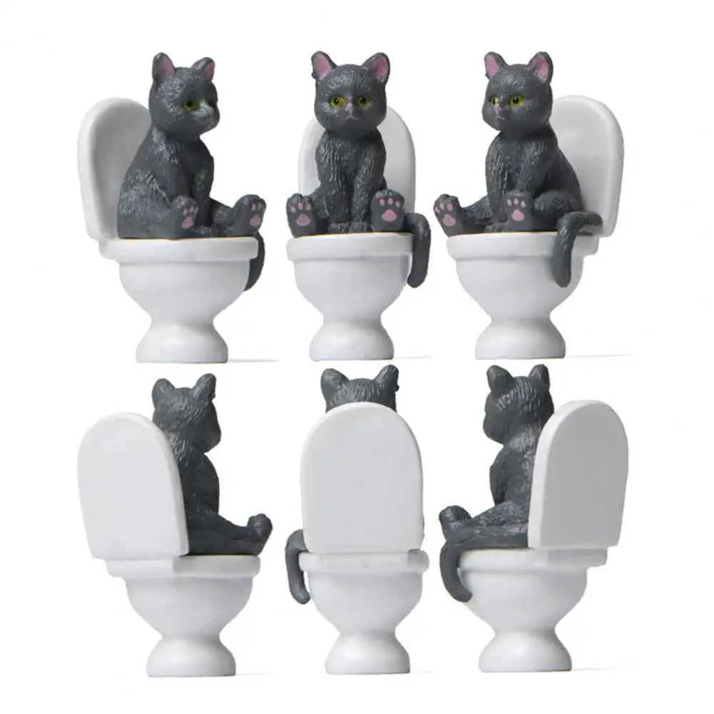 Funny Cat Figures High Simulation Vivid Expression Decoration Accessories Toilet Sitting Miniature Cat Animal Model Toy Kids