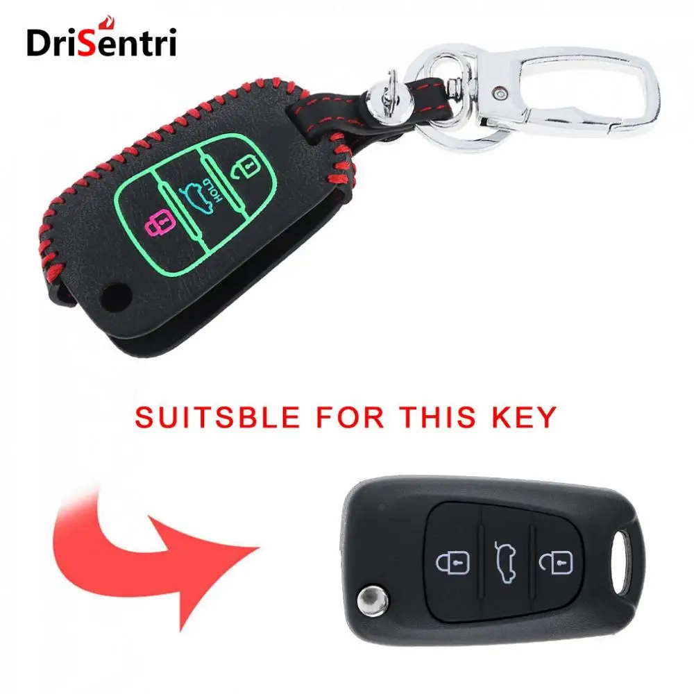 

3 Buttons Hand Sewed 3D Leather Noctilucent Car Key Cover Protector Holder Hang Buckle for KIA RIO K2 K5 Sportage Sorento