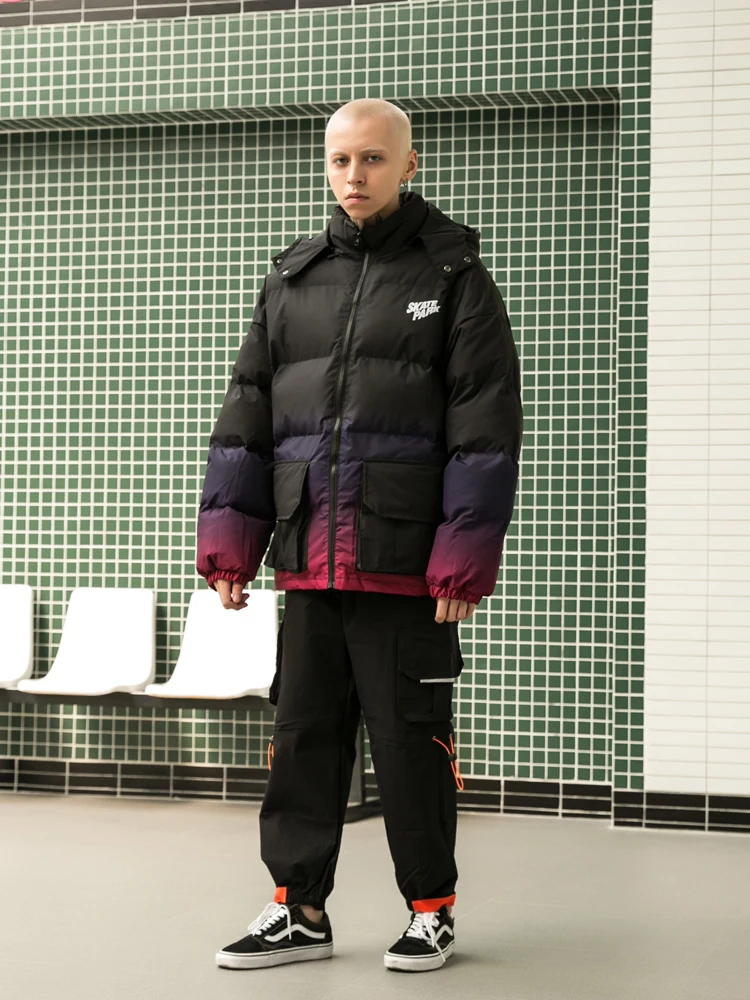 OSCN7 Retro Oversize Contrast Color Padded Jackets Men Japanese Streetwear Loose Casual Women Parkas Jackets Coat 6088