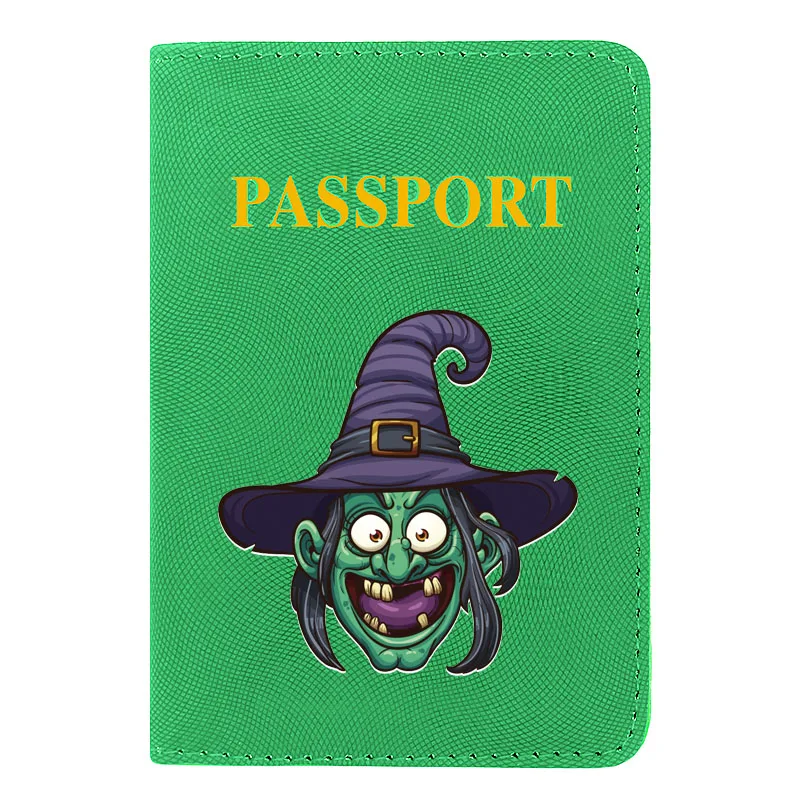

Classic Scary Witch Printing Women Men Passport Cover Leather Travel ID Credit Card Holder Pocket Wallet Bags