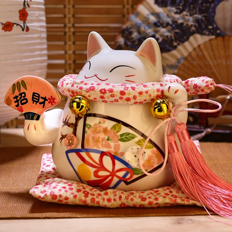 8 дюймов розовый Фортуна украшения "кошки" керамика Maneki Neko Копилка украшение дома фэн шуй подарок Счастливый Кот копилка