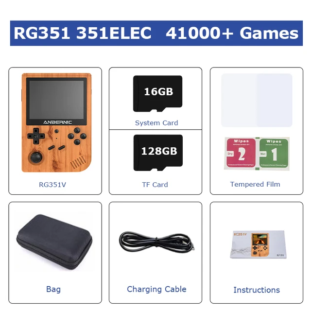 New RG351V Retro Handheld Game Console Uses The 351 EIEC System Suitable For PS1/PSP/N64 Emulators Built-in 50000+ Classic Games Wood-16G-128G