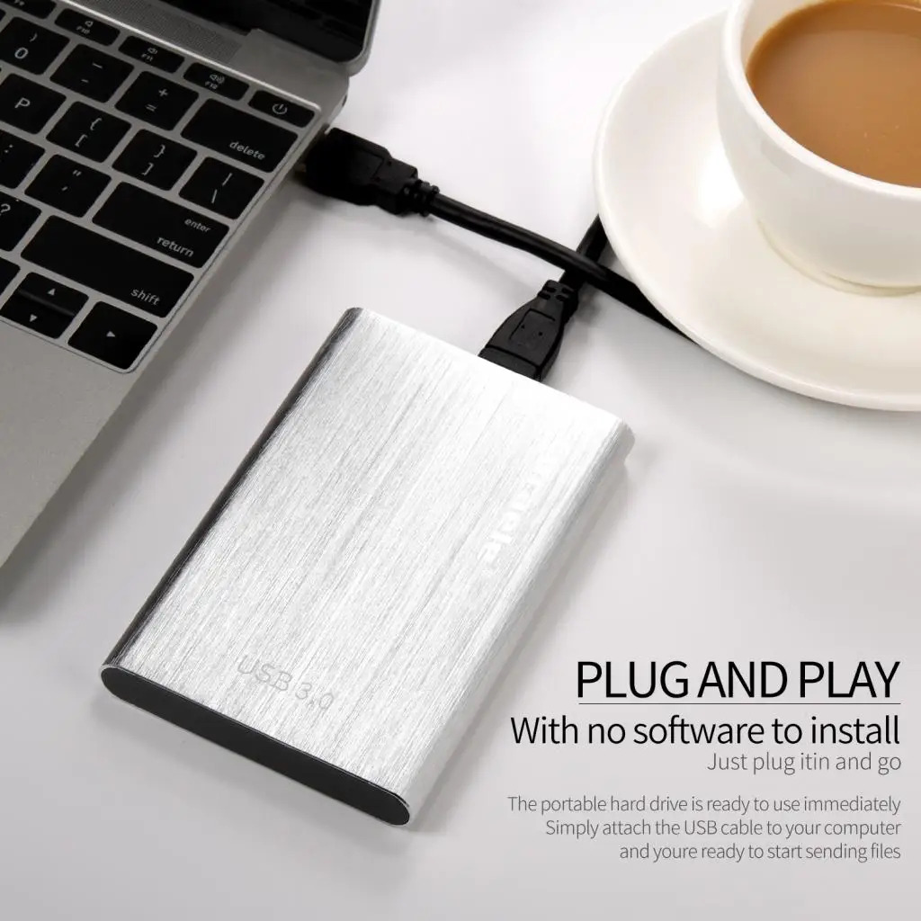 2019 1T 2T 500GB USB3.0 External Hard Drive Enclosure Case SATA Silver For all versions of Windows & Linux PC and laptop