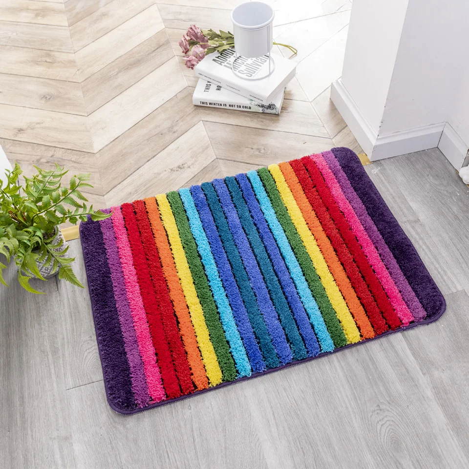 

Fashion Home Rainbow Stripe Soft Carpet Floor Mat Colorful Rugs Living Room Entrance Door Anti Slip Bathroom Mat Area Rug Nordic