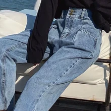 plus size women vintage skinny ladies high waisted jeans mujer spring autumn femme wide leg denim pants female A5728