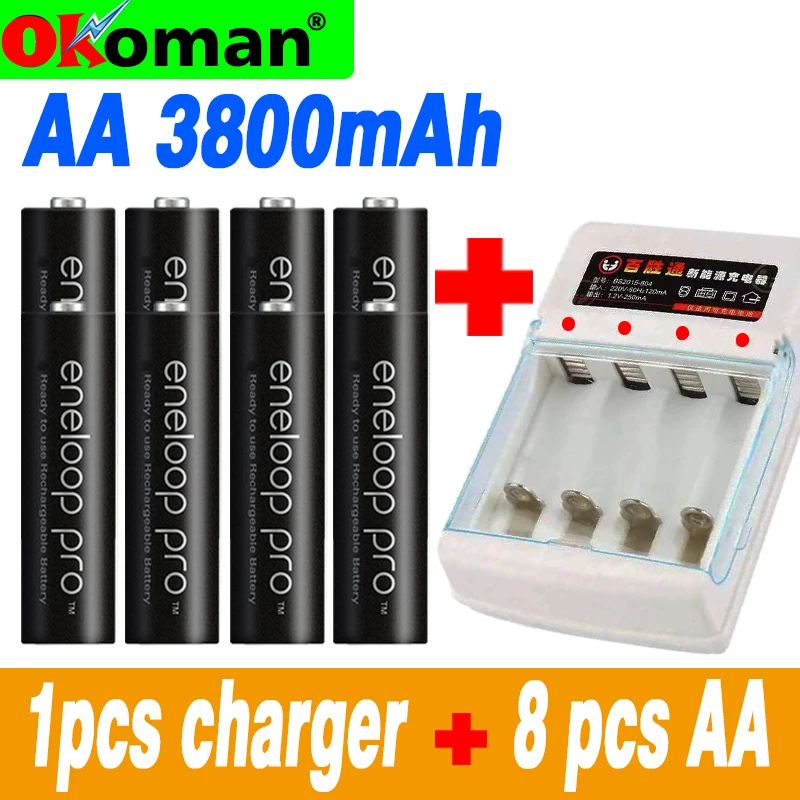 8 шт. Panasonic Eneloop Оригинальная батарея Pro AA 3800mAh 1,2 V Ni-MH камера игрушка-фонарик перезаряжаемые батареи с зарядным устройством