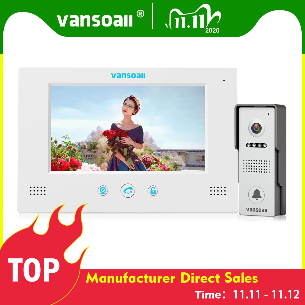 VANSOALL Video Intercom Wired Video Door Phone Doorbell with 7- inch Color Monitor and Waterproof Doorbell Support Unlock