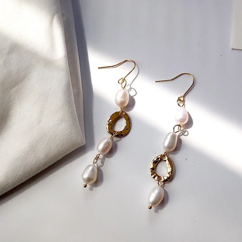 INKDEW Korea Design Metal Gold Drop Earrings Baroque Irregular Circle Square Natural Freshwater Pearl Earrings for Women Girls - Окраска металла: 14